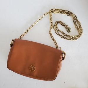 Tory Burch Leather Fold-Over Cross-Body Chain Bag